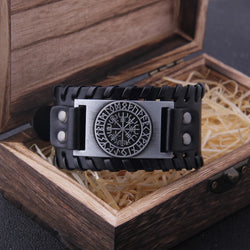 Men's Wide Leather Braided Viking Cuff Bracelet