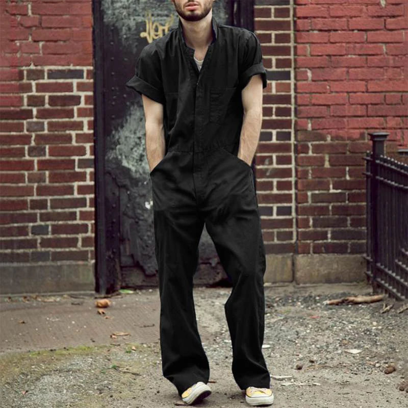 Men's Short Sleeve Zipper Leisure Overalls