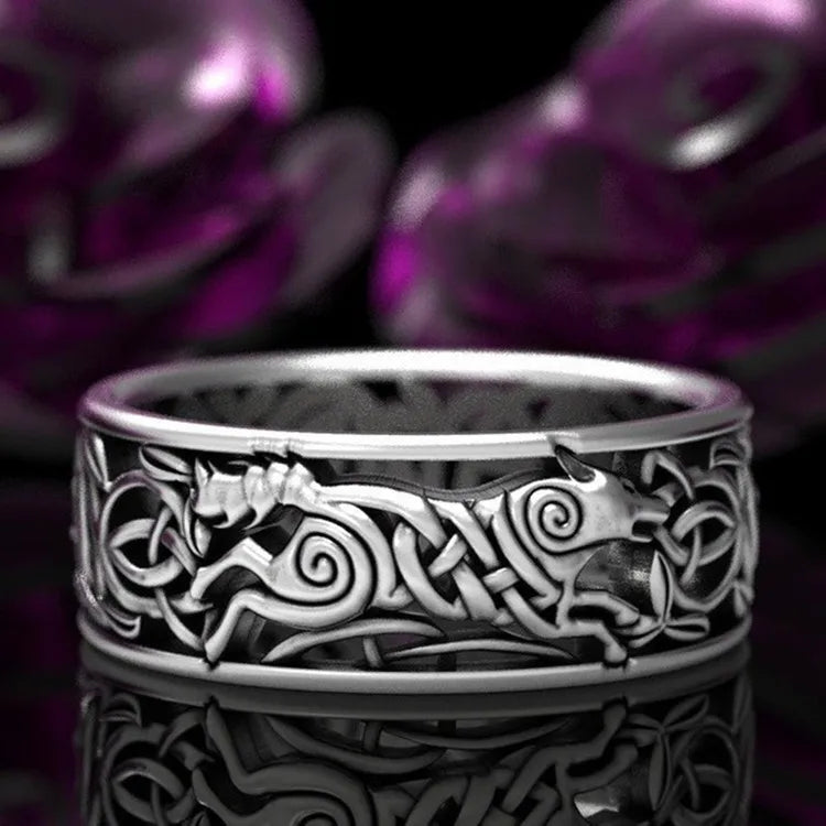 Huitan Viking Wolf Totem Punk Ring