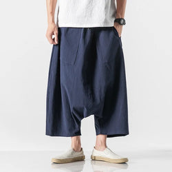 Men's Plus Size Cotton Linen Wide-Leg Harem Pants