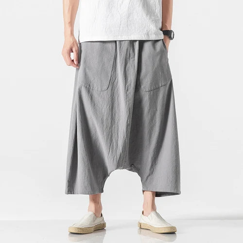Men's Plus Size Cotton Linen Wide-Leg Harem Pants