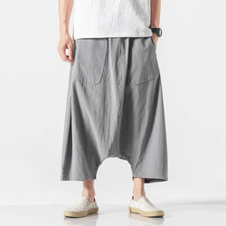 Men's Plus Size Cotton Linen Wide-Leg Harem Pants