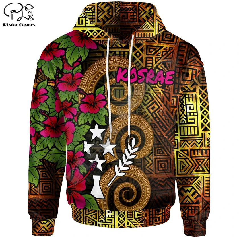 Tribal Hibiscus 3D Print Hoodie - Unisex Harajuku Zip Sweatshirt