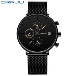 CRRJU Slim Mesh Strap Waterproof Quartz Watch