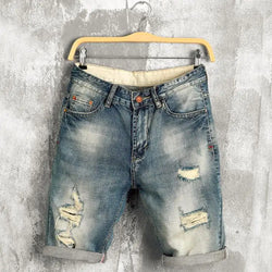 Men's Ripped Stretch Denim Shorts - Breathable Summer Fit