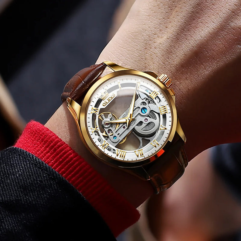 OLEVS Automatic Mechanical Leather Strap Watch