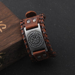 Men's Wide Leather Braided Viking Cuff Bracelet