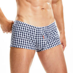 SEOBEAN Men's Cotton Plaid Boxer Shorts - Loose Lounge Fit