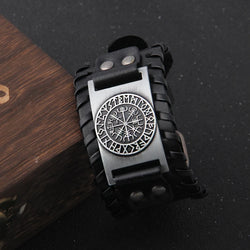 Men's Wide Leather Braided Viking Cuff Bracelet