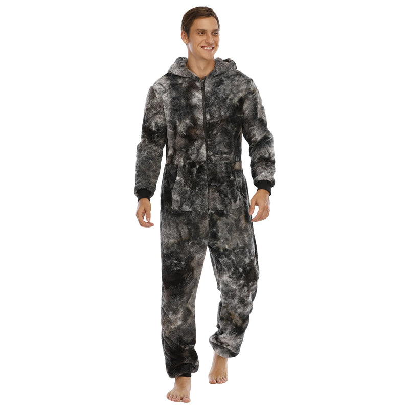 Men's Flannel Hooded Onesie Pajama Jumpsuit