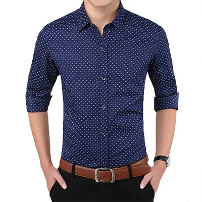 Polka Dot Long Sleeve Shirt - Slim Casual Social Top