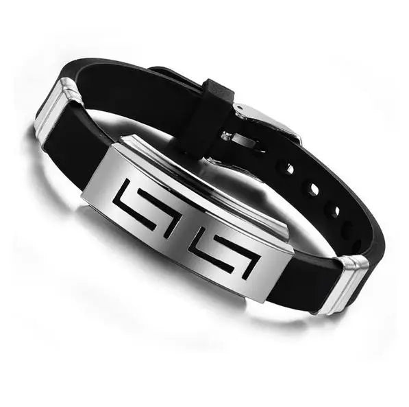 Black Silicone Stainless Steel Wristband Bracelet - Punk Rubber Men's Jewelry