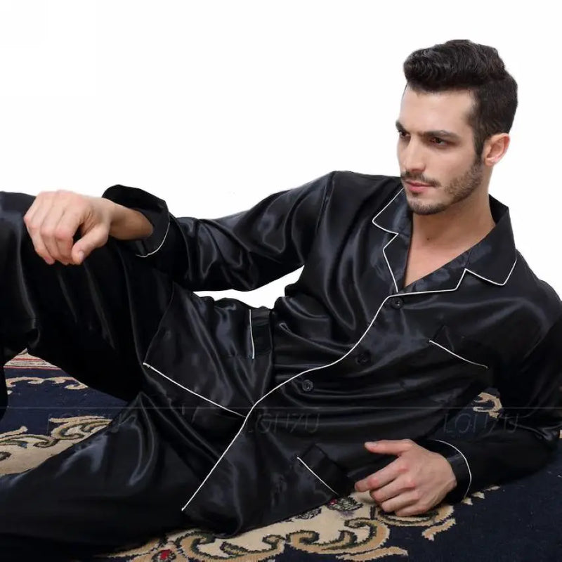 Silk Satin Pajama Set - Long Sleeve Men's Loungewear