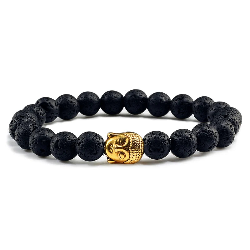 Volcanic Lava Stone Buddha Head Beaded Bracelet