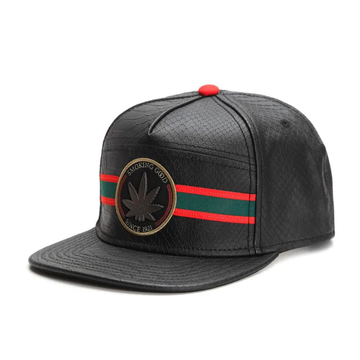 PANGKB Smoke Good Black Leather Snapback - Adjustable Hip Hop Baseball Cap