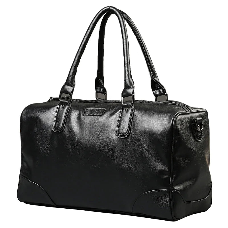Large Capacity PU Leather Travel Duffle Bag with Shoulder Strap