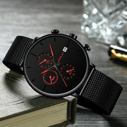 CRRJU Slim Mesh Strap Waterproof Quartz Watch