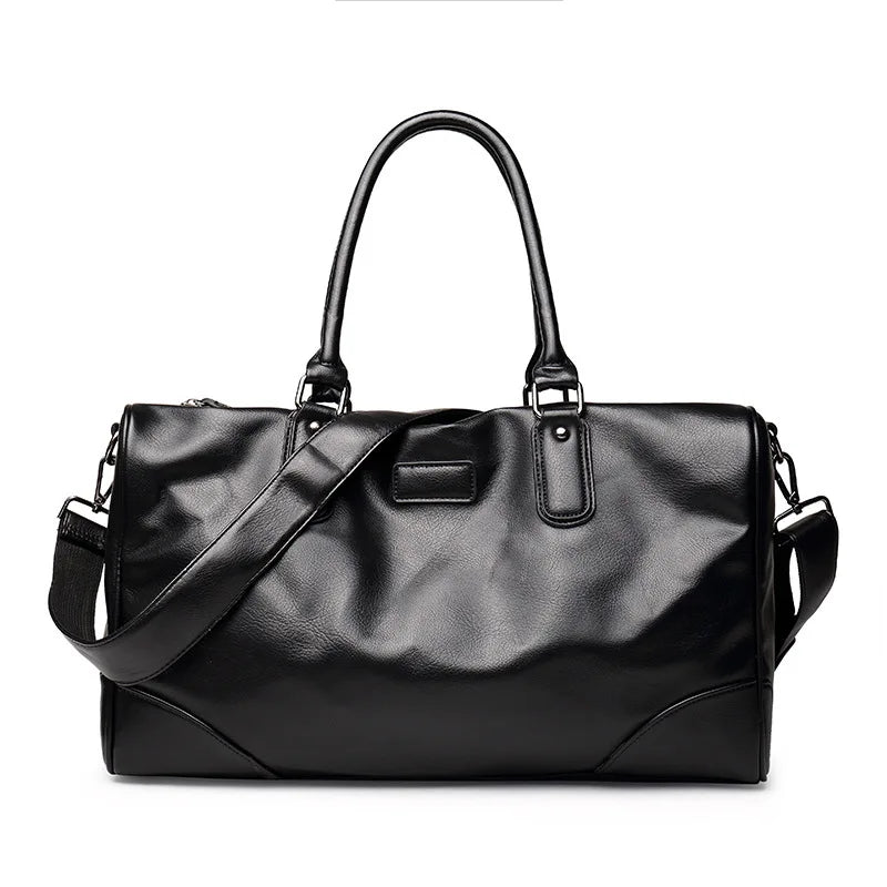 Large Capacity PU Leather Travel Duffle Bag with Shoulder Strap
