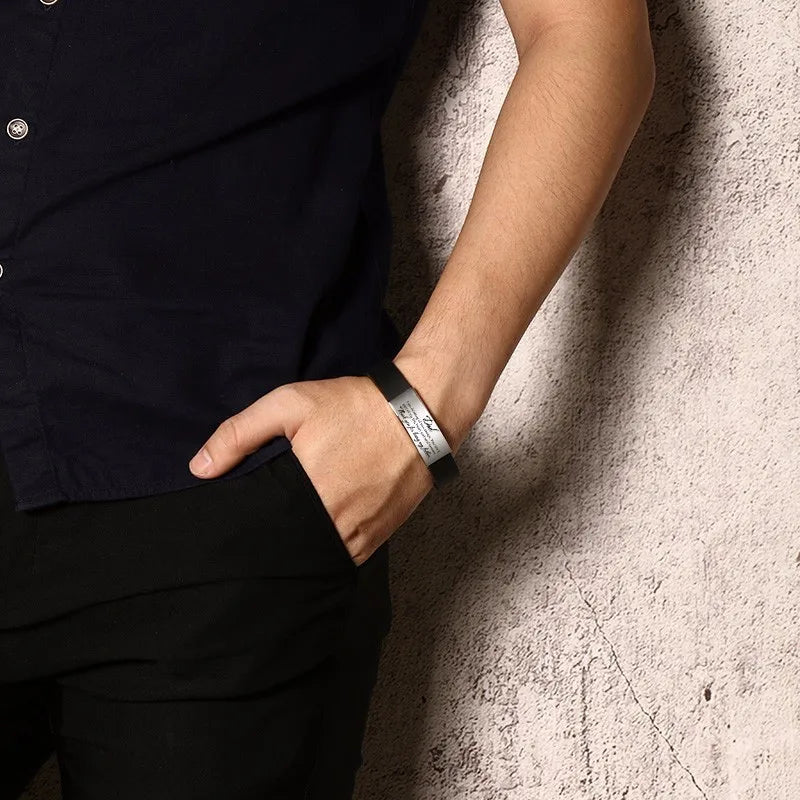 VNOX Silicone ID Bar Bracelet for Dad - Adjustable Engraved Men's Bangle