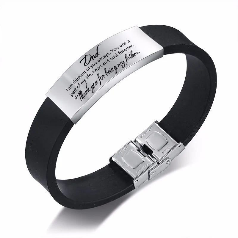VNOX Silicone ID Bar Bracelet for Dad - Adjustable Engraved Men's Bangle