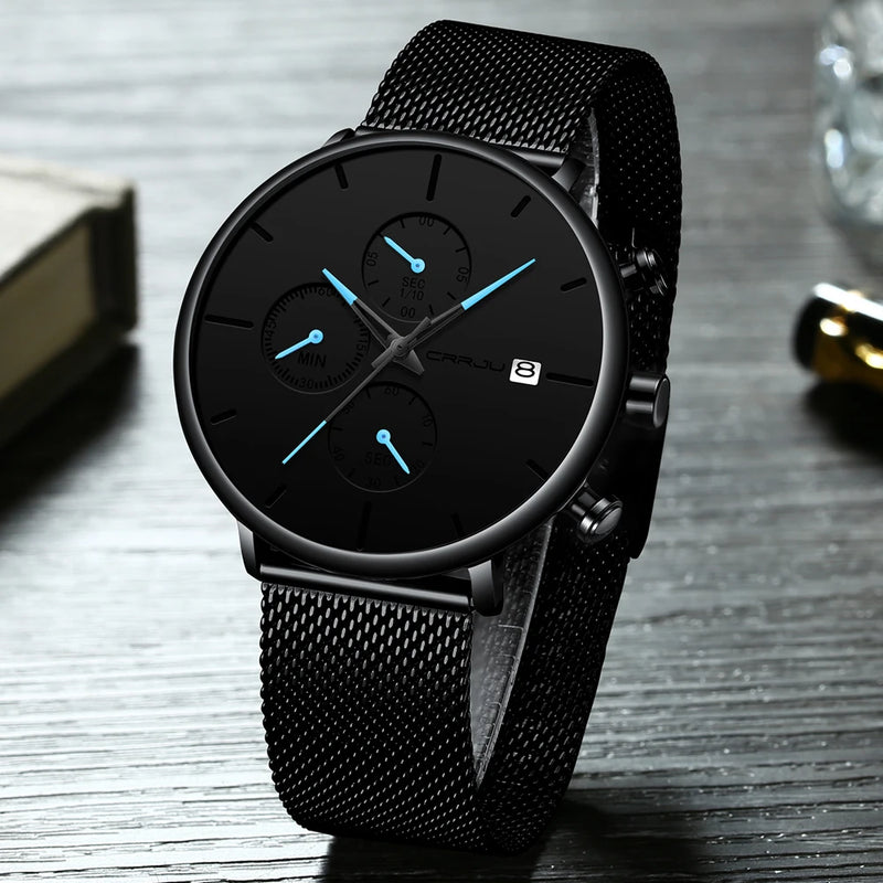 CRRJU Slim Mesh Strap Waterproof Quartz Watch