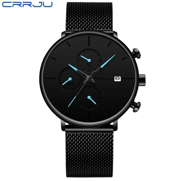 CRRJU Slim Mesh Strap Waterproof Quartz Watch