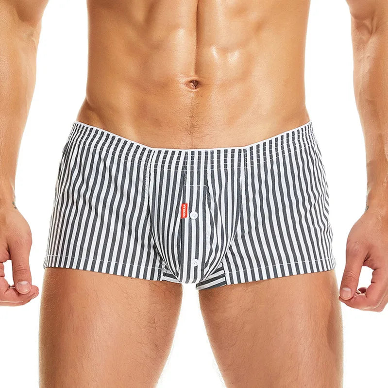 SEOBEAN Men's Cotton Striped Loose Boxer Shorts
