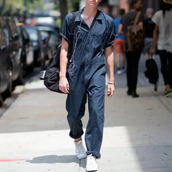 Men's Short Sleeve Zipper Leisure Overalls
