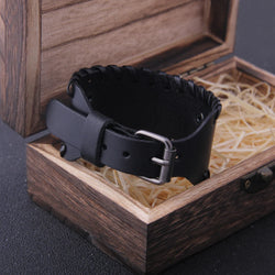 Men's Wide Leather Braided Viking Cuff Bracelet