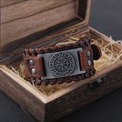Men's Wide Leather Braided Viking Cuff Bracelet