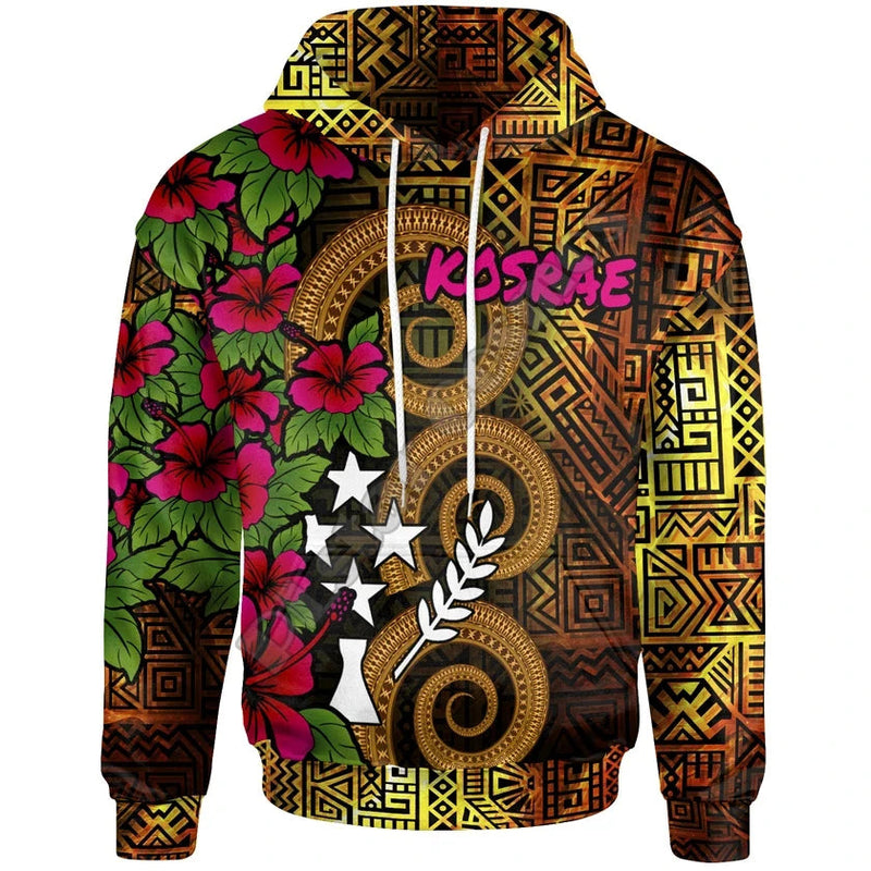 Tribal Hibiscus 3D Print Hoodie - Unisex Harajuku Zip Sweatshirt