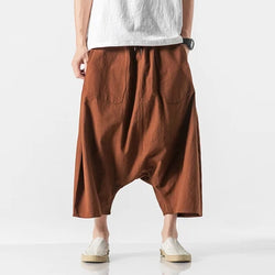 Men's Plus Size Cotton Linen Wide-Leg Harem Pants