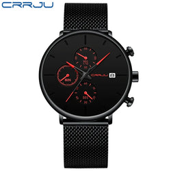 CRRJU Slim Mesh Strap Waterproof Quartz Watch