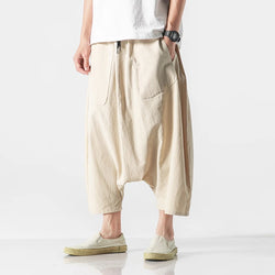 Men's Plus Size Cotton Linen Wide-Leg Harem Pants