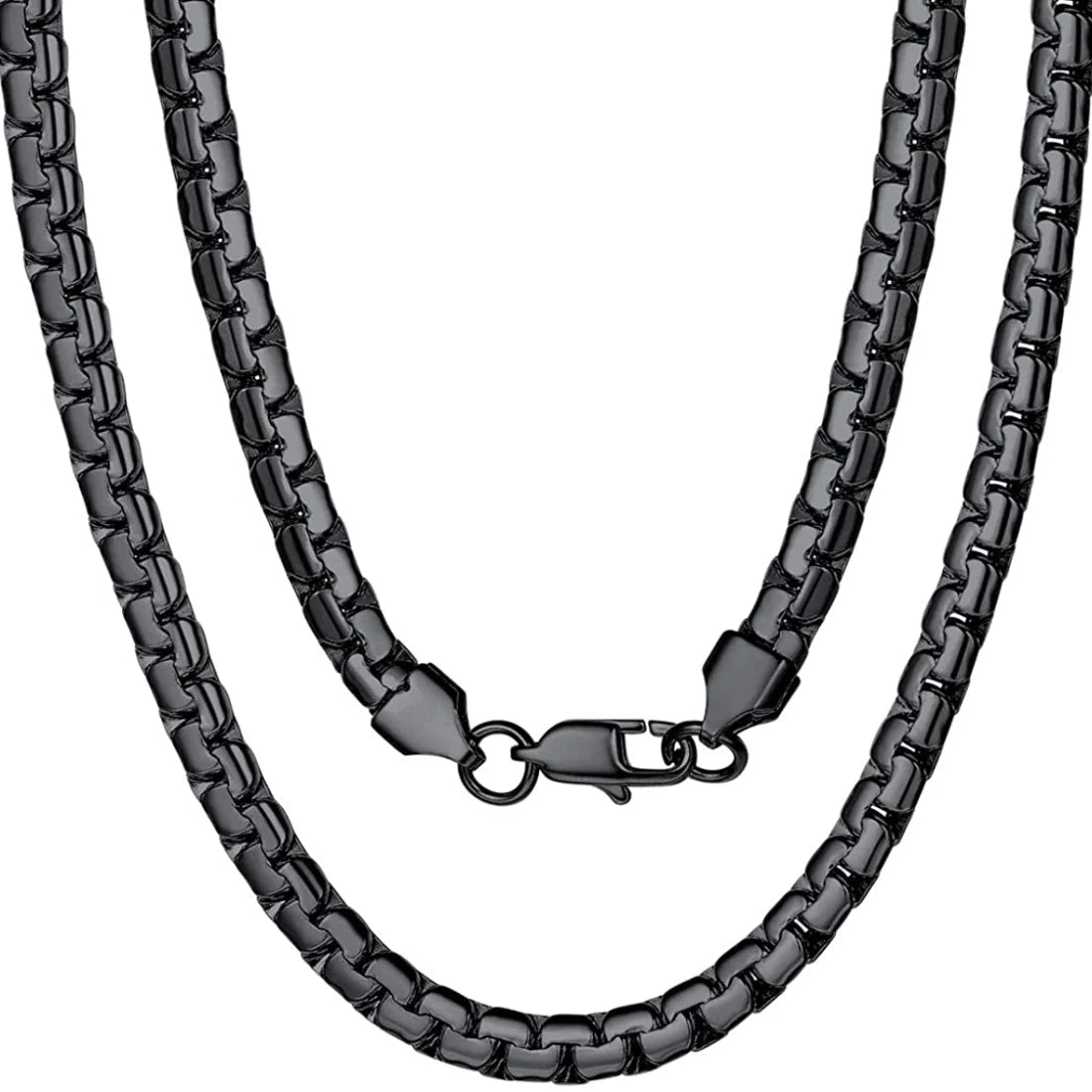 Black Stainless Steel Flat Box Chain Necklace - 4MM/6MM Unisex Jewelry