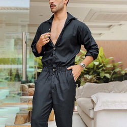 Men's Solid Color Button-Down Workwear Jumpsuit