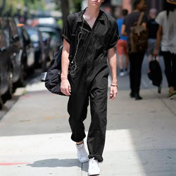 Men's Short Sleeve Zipper Leisure Overalls