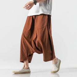 Men's Plus Size Cotton Linen Wide-Leg Harem Pants