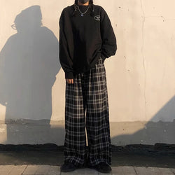 Oversized Plaid Elastic Waist Casual Sweatpants