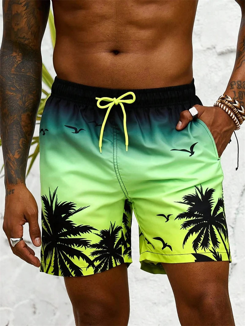 Men's 3D Palm Print Hawaiian Board Shorts