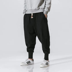 Men's Cotton Linen Drop-Crotch Harem Jogger Pants