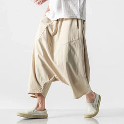 Men's Plus Size Cotton Linen Wide-Leg Harem Pants