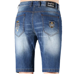Bruce and Shark Men's Ripped Denim Shorts - Stretch Knee-Length Fit