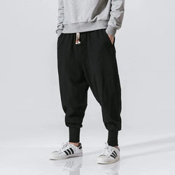 Men's Cotton Linen Drop-Crotch Harem Jogger Pants