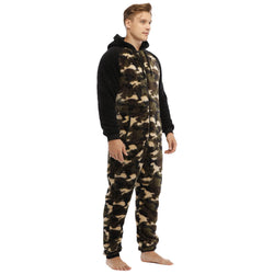 Men's Camo Fleece Hooded Onesie Jumpsuit