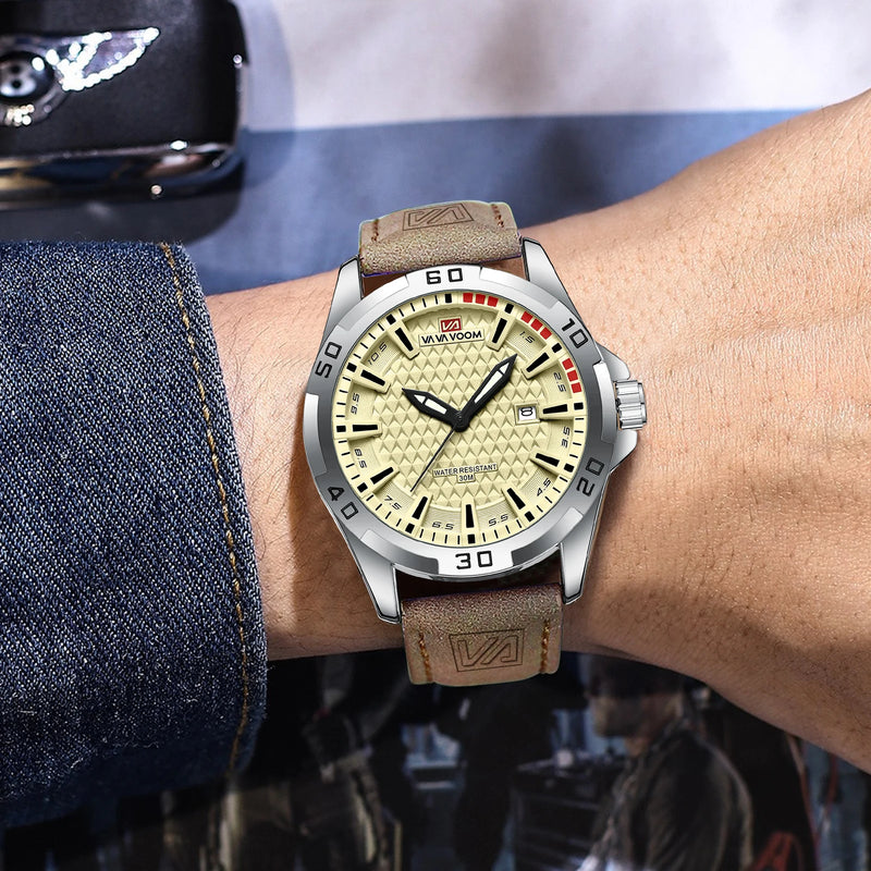 VA VA VOOM Military Calendar Leather Quartz Watch