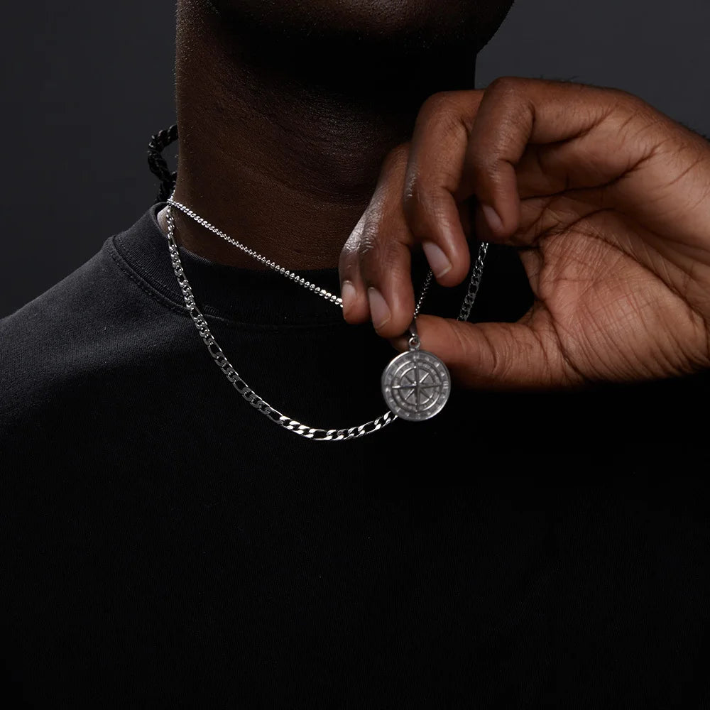 Vnox Stainless Steel Compass Pendant Layered Necklace