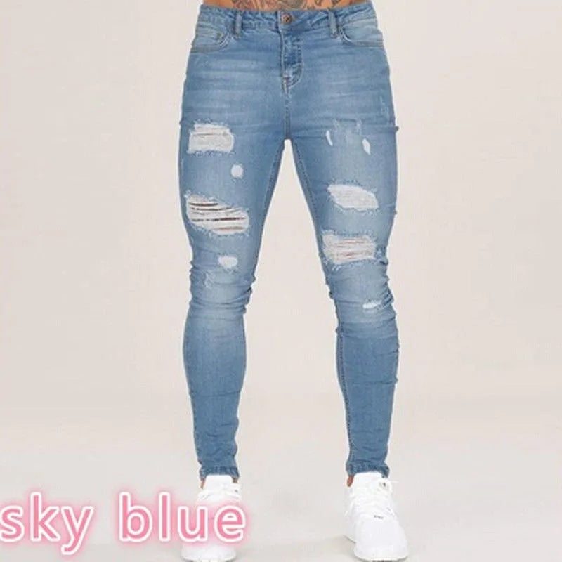 Men's Ripped Knee Stretch Skinny Denim Jeans