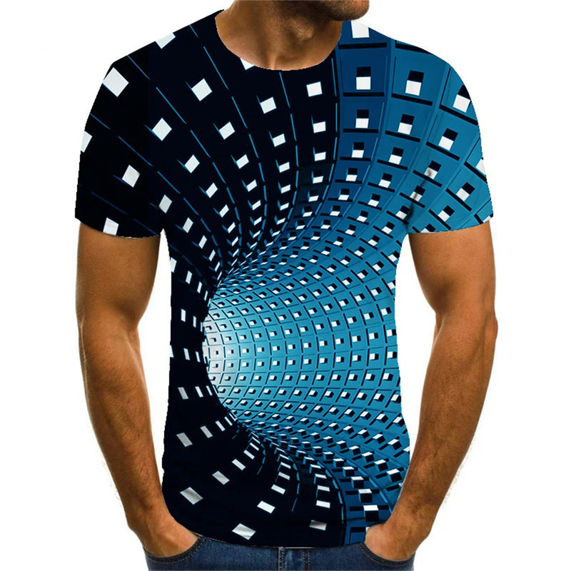 Men's 3D Optical Illusion Plus Size Crew Neck T-Shirt