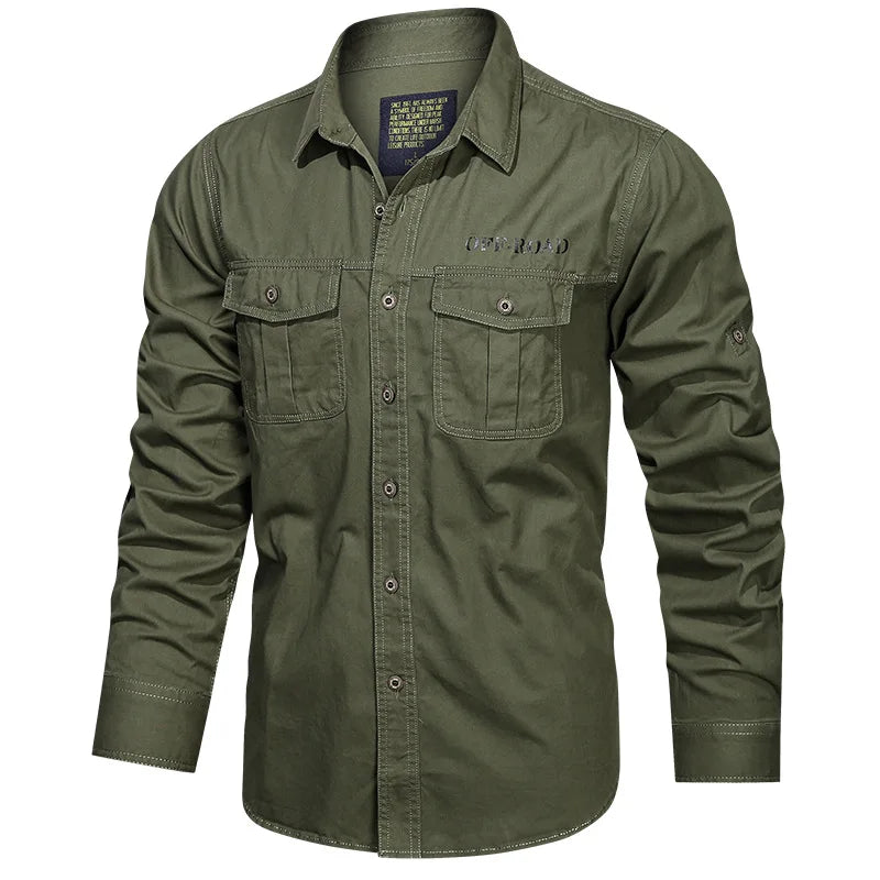 Green Black Cargo Shirt - Oversize Military Long Sleeve Casual Blouse